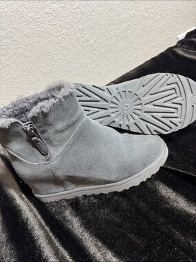 Cozy Gray Suede Ugg Ankle Boot Wedges with Shearling Lining 5